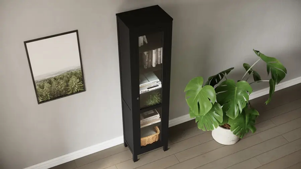 Шкаф-витрина стекло/стекло - аналог IKEA HEMNES / ХЕМНЭС/ ХЕМНЕС / КЫМОР / ИКЕА 49х198х37 см, черный