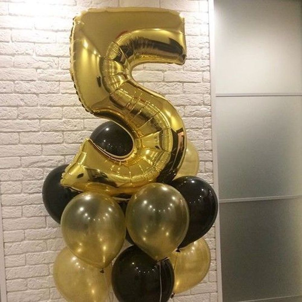 Шар (40"/102 см) Цифра, 5, Золото, в упаковке