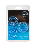 Набор из 3 синих эрекционных колец с различным рельефом (Цвет: синий)