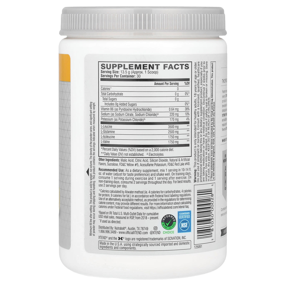 XTEND, The Original, 7 г аминокислот с разветвленной цепью (BCAA), со вкусом манго, 420 г (14,8 унции)