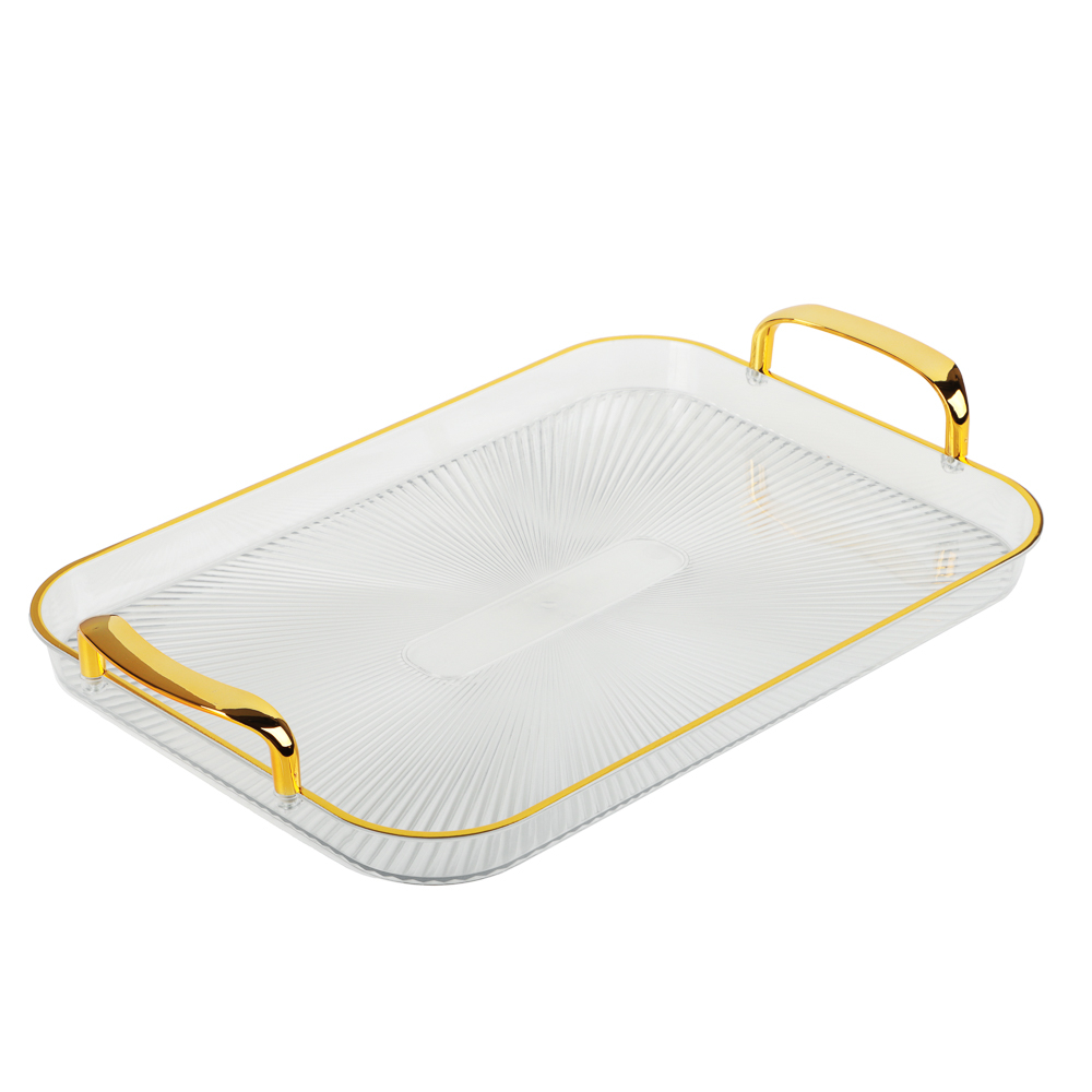 Поднос прямоугольный с ручками с золотой каемкой 42,5x27x3см РЕТ