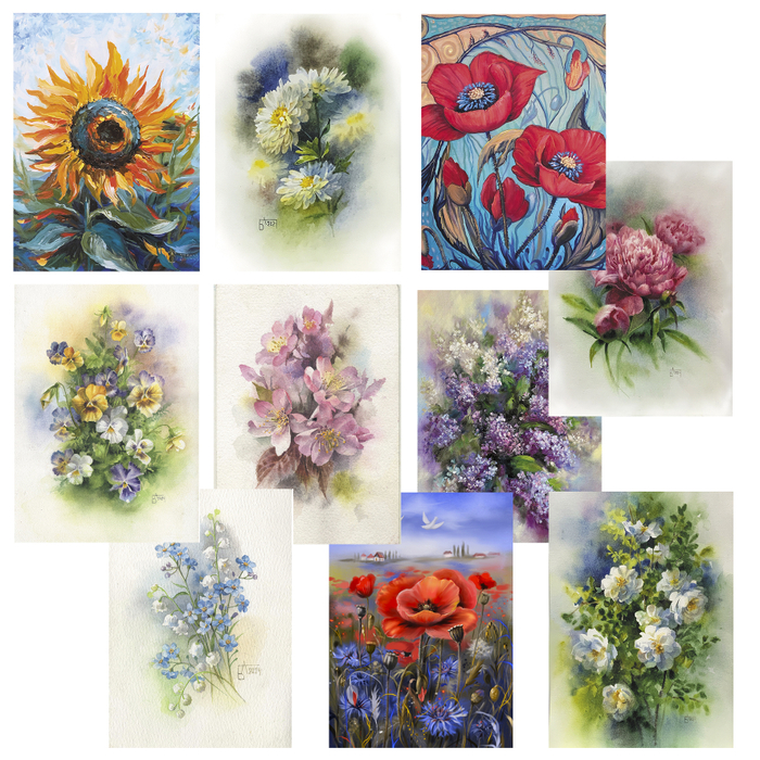 Большой набор открыток "Цветы"