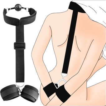 БДСМ бондаж - ошейник с кляпом и с наручниками