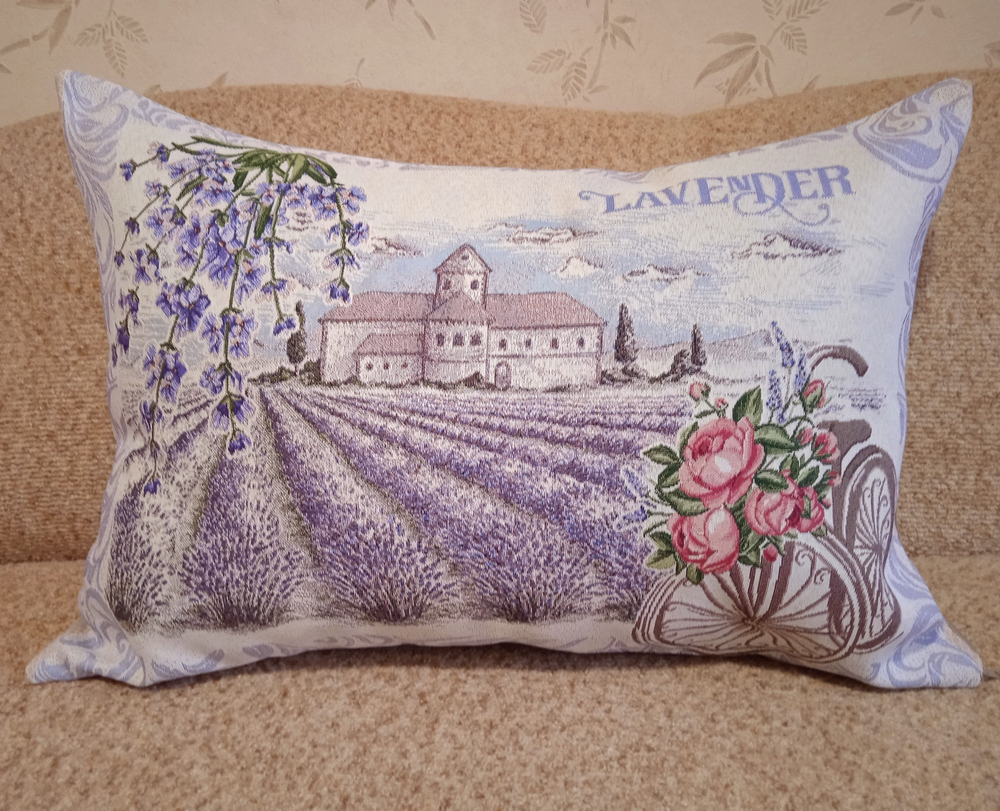 Декоративная гобеленовая наволочка для интерьерной подушки Лаванда Прованс 68х47