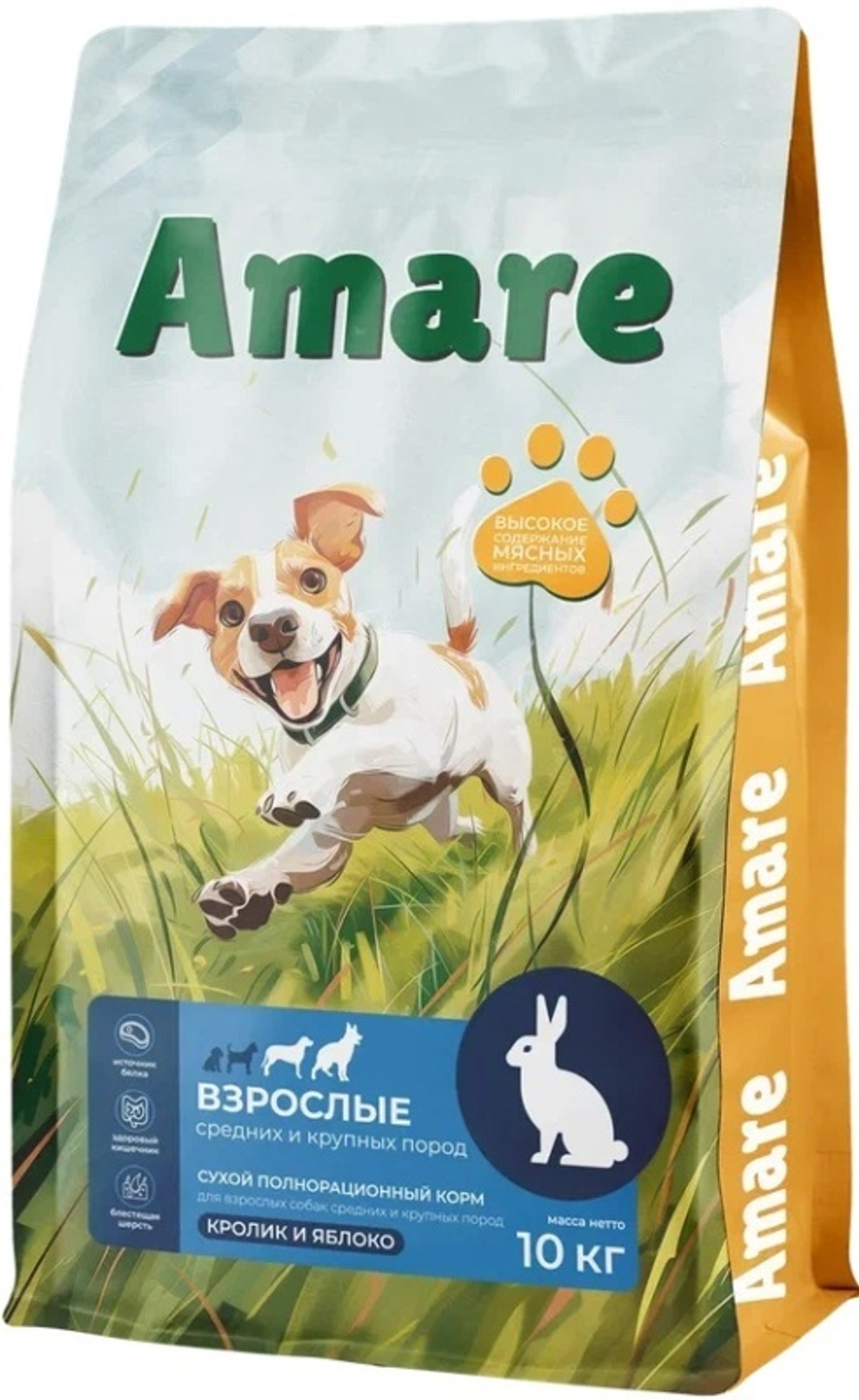 Amare Сухой полнорационный корм для взрослых собак средних и крупных пород кролик и яблоко 10 кг