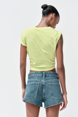 ZARA ДЖИНСОВЫЕ МИНИ-ШОРТЫ TRF СО СРЕДНЕЙ ПОСАДКОЙ, СЕРО-СИНИЙ