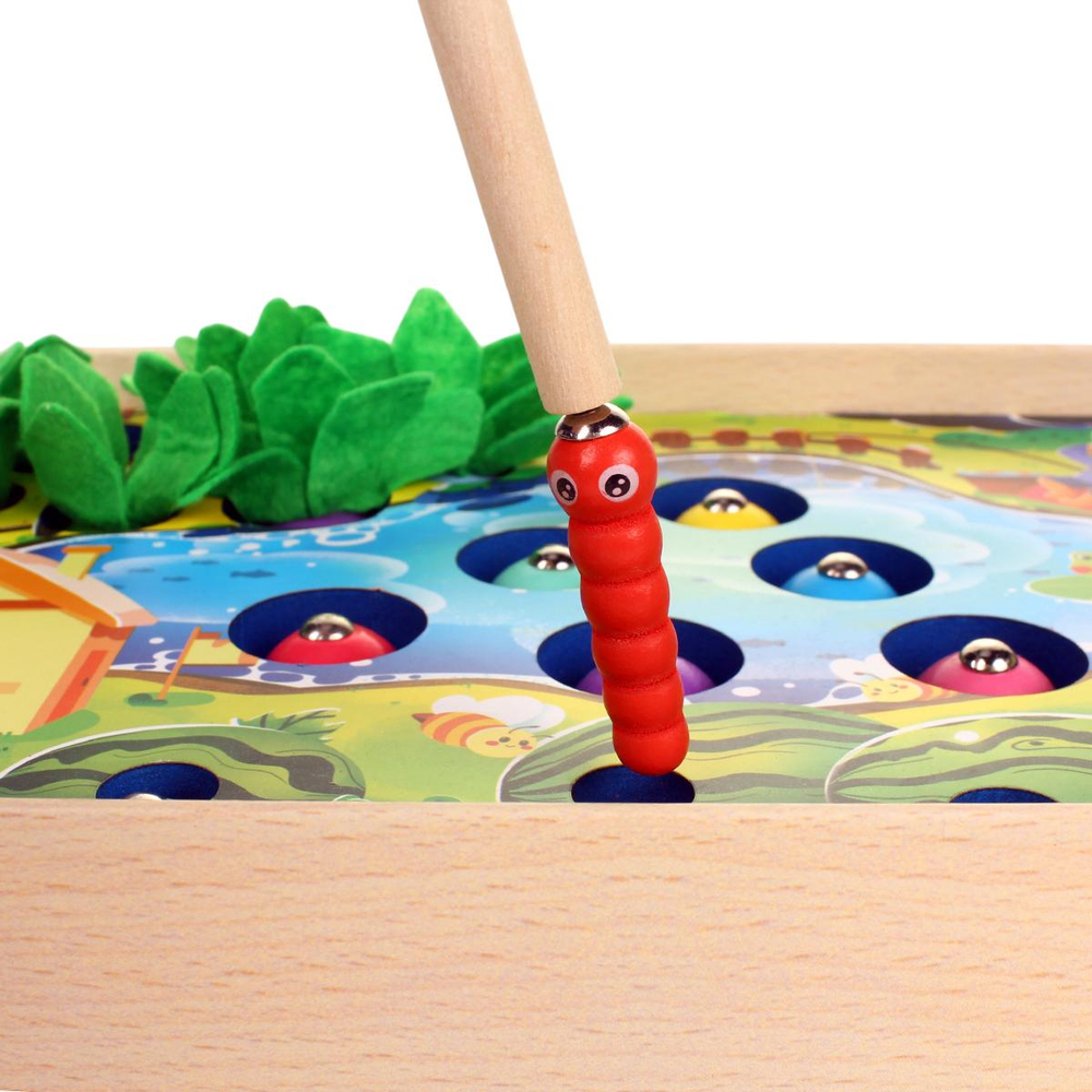 Развивающая игрушка деревянная Рыбалка пруд, огород, коробка C-41682