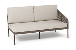 "Канны" левый модуль плетеный из роупа, каркас алюминий коричневый (RAL8016) муар, роуп коричневый круглый, ткань бежевая 035