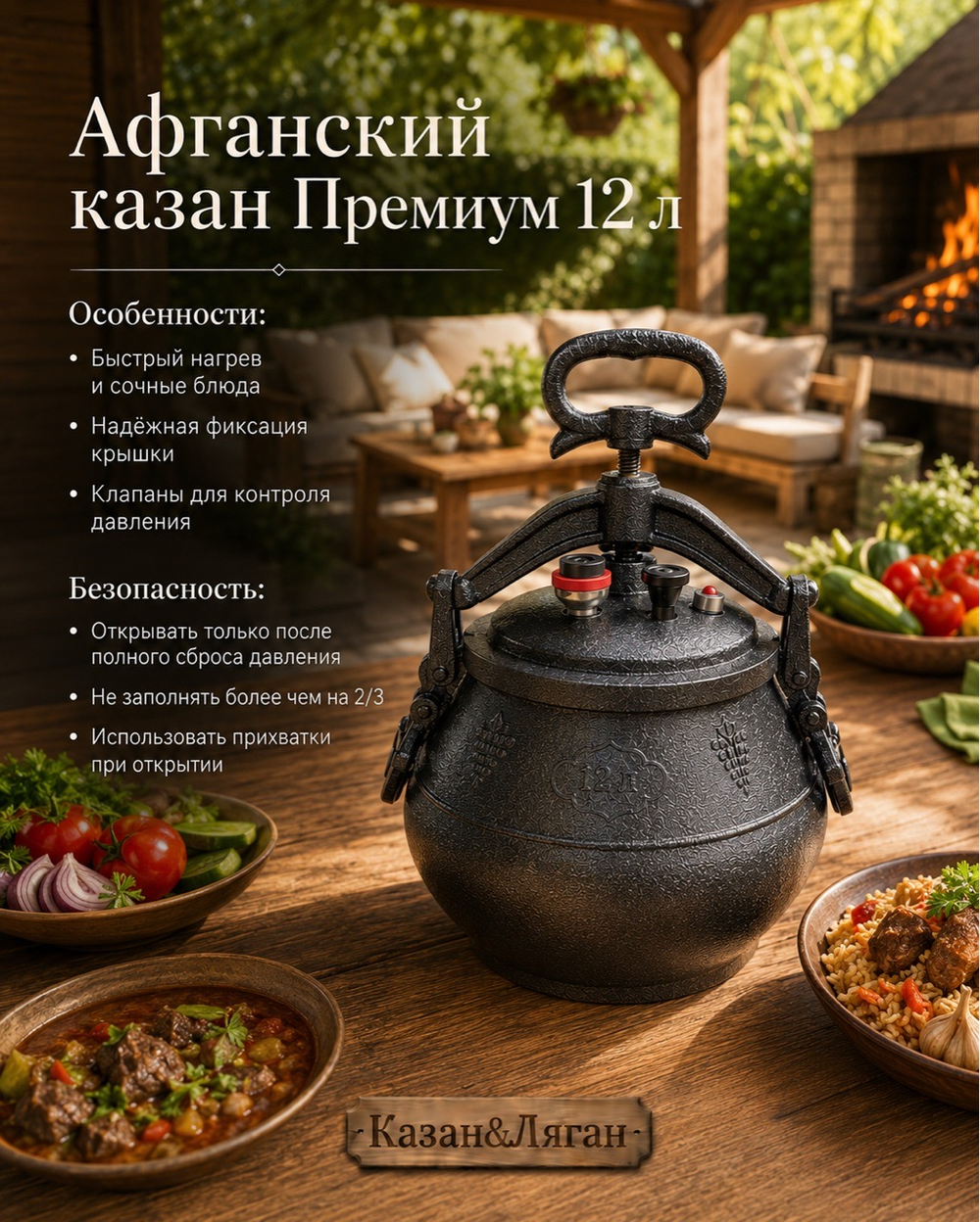 Афганский казан 12л черный Премиум MG