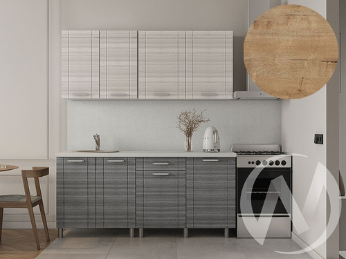 Кухня Салли 1.8м (корпус белый/сандал белый; сандал серый) 38мм дуб бунратти