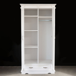 Шкаф для одежды распашной белый Харви двухдверный деревянный с ящиком, со штангой и полками, шкаф для вещей в прихожую и спальню с филенкой в викторианском стиле из массива сосны