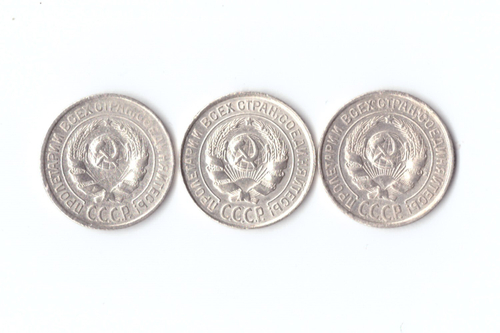 Набор из 10 копеек 1925г. 3 шт. Брак. Наплывы,пузыри,зачиска.непрочекан. XF