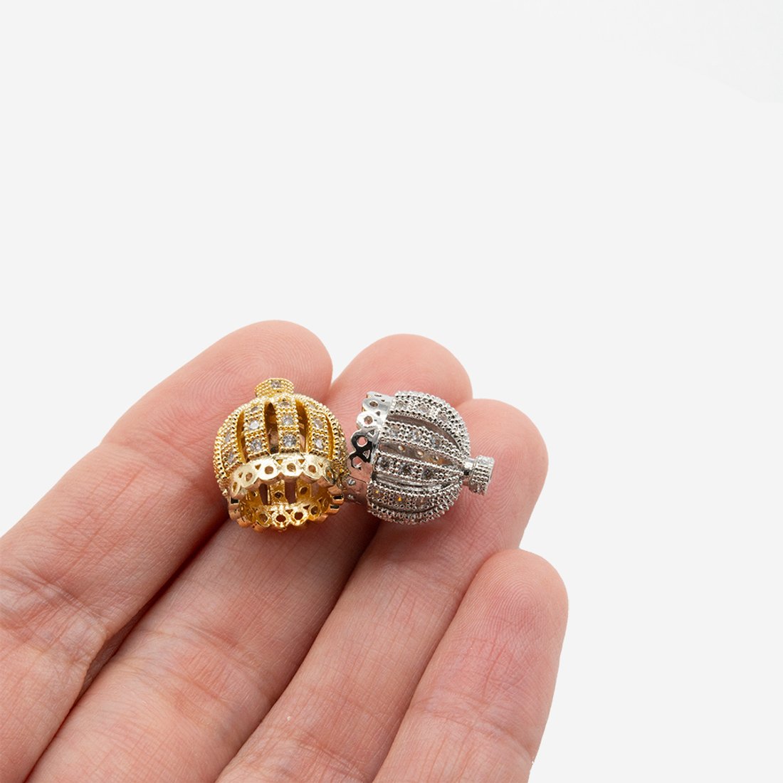 Шапочка-концевик 14мм, фианиты, позолота