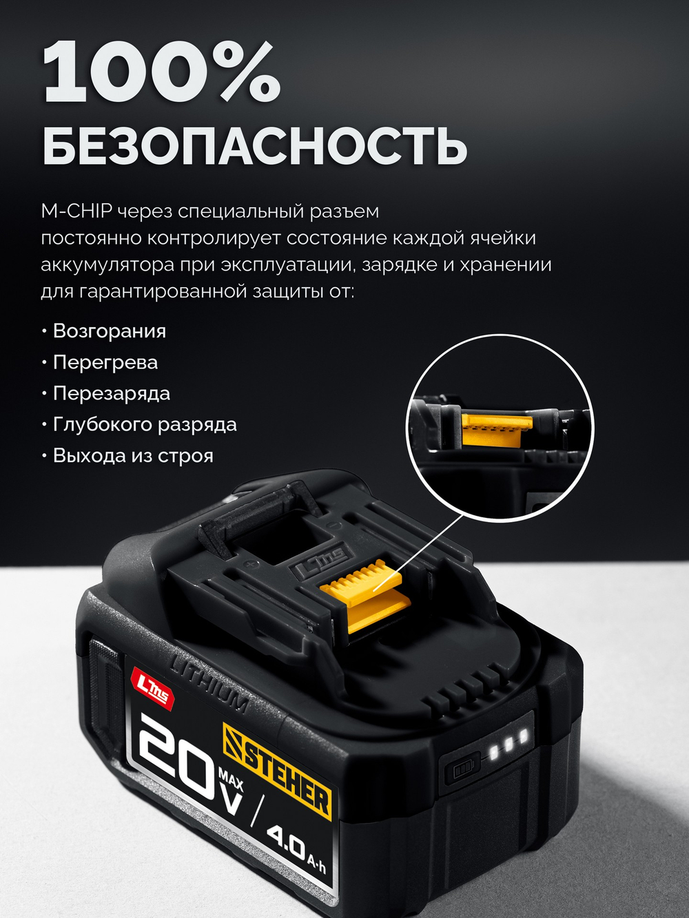 STEHER 20 В, 350 Н·м, 1 АКБ LMS (4 А·ч), бесщеточный ударный гайковерт, сумка (CWB-350-41)