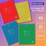 Тетрадь А5 48 л. BRAUBERG, гребень, клетка, обложка картон, "Knowledge", 404339, 4шт