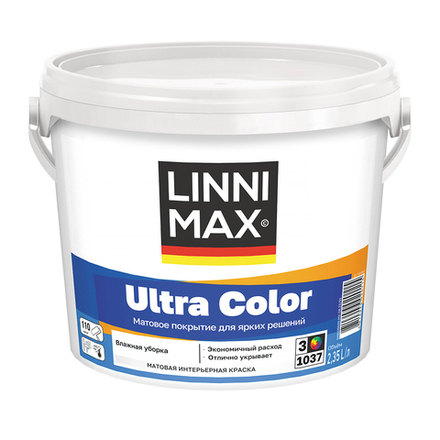 Краска интерьерная Linnimax Ultra Color, база 3, бесцветная, 2,35 л