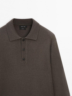 Massimo Dutti Свитер из 100% шерсти с воротником-поло, серый
