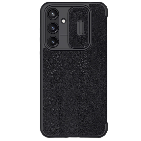 Кожаный чехол книжка черного цвета от Nillkin для Samsung Galaxy A55 5G, серия Qin Pro Leather с защитной шторкой для камеры