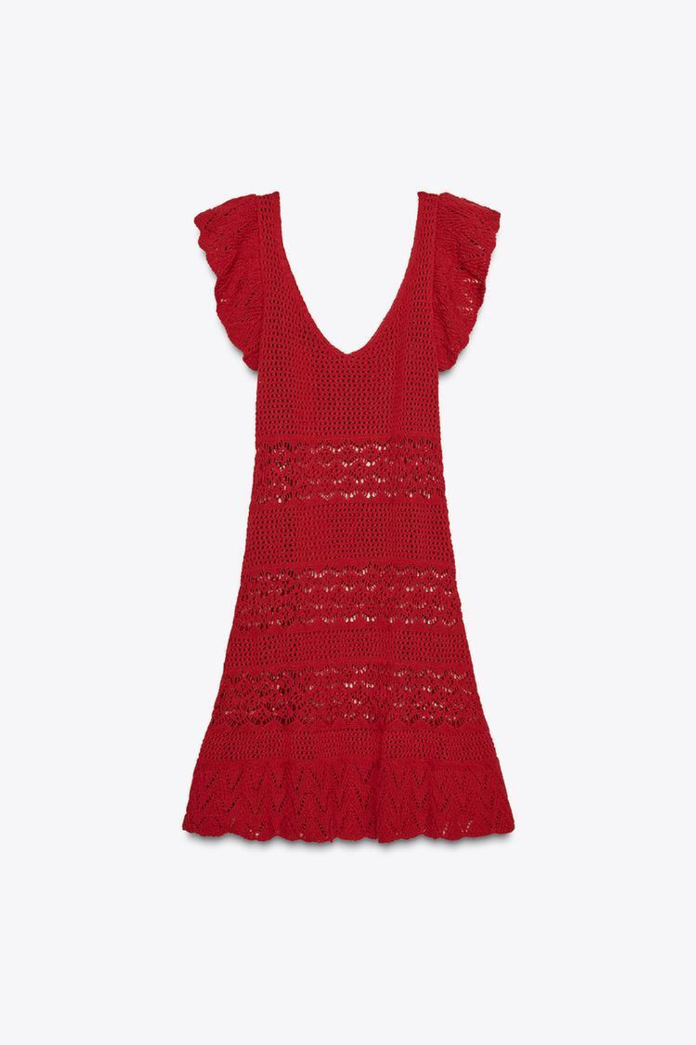 ZARA МИНИ-ПЛАТЬЕ ИЗ РЕЛЬЕФНОГО ТРИКОТАЖА С ВОЛАНАМИ, КРАСНЫЙ