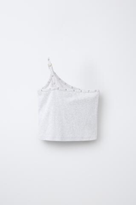 ZARA ТОП АСИММЕТРИЧНОГО КРОЯ С ПРЯЖКАМИ, СЕРЫЙ МЕЛАНЖ