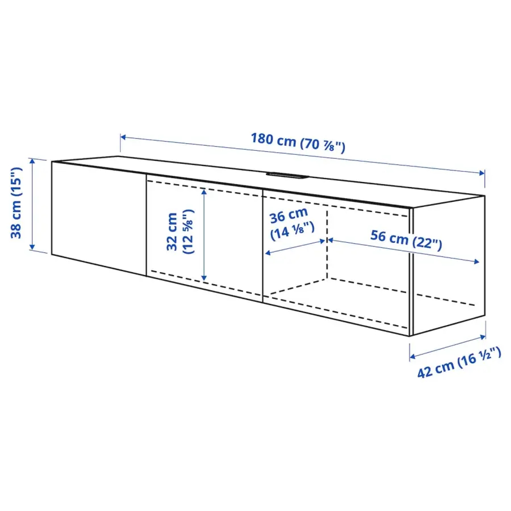 Тумба под ТВ с дверцами - IKEA BESTÅ/BESTA/БЕСТО ИКЕА, 42х38х180 см, черный