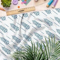 Ткань ниагара падающие голубые злаки на белом фоне