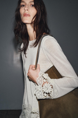 ZARA ФУТБОЛКА С КОНТРАСТНЫМИ ДЕТАЛЯМИ, ЭКРЮ