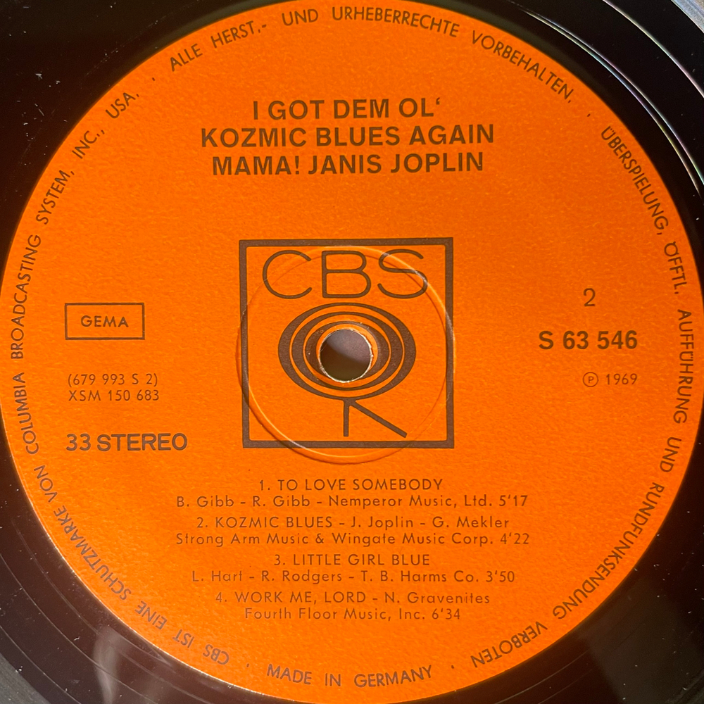 Janis Joplin ‎– I Got Dem Ol' Kozmic Blues Again Mama! (Германия 1969г.)