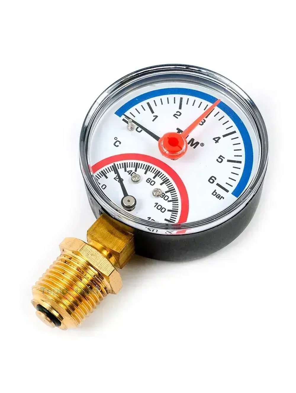 Термоманометр радиальный TIM, корпус 63 мм, диапазон 0-6 бар, подключение 1/2 Y-63-6