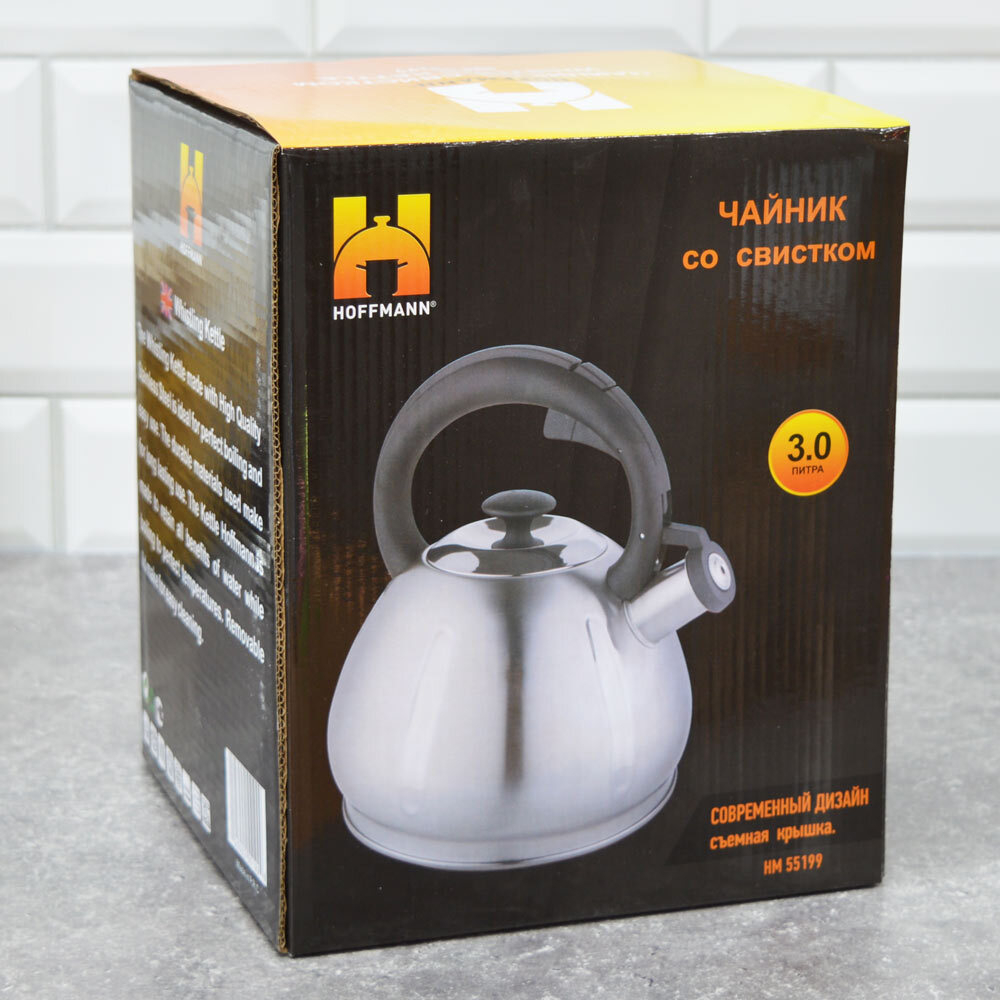 Чайник 3л со свистком, с черной ручкой НМ 55199