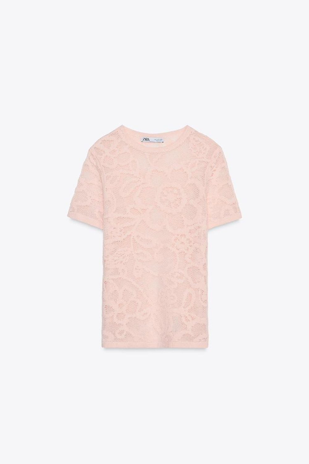 ZARA ТРИКОТАЖНЫЙ ТОП С РЕЛЬЕФНЫМ ЦВЕТОЧНЫМ УЗОРОМ, СВЕТЛО-РОЗОВЫЙ