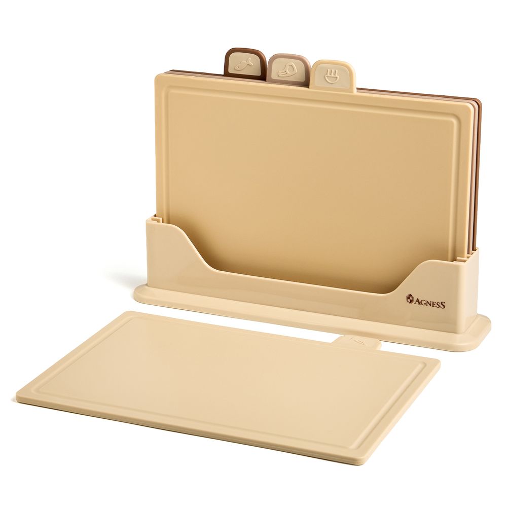 НАБОР AGNESS ИЗ 4 ДОСОК НА ПОДСТАВКЕ, ЦВЕТ: БЕЖЕВЫЙ