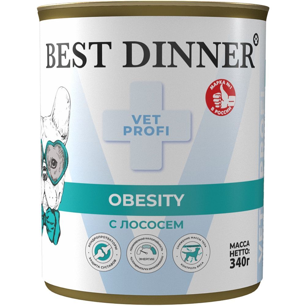 Best Dinner Vet Profi Obesity Влажный диетический корм для контроля избыточной массы тела у собак. С лососем 340 г