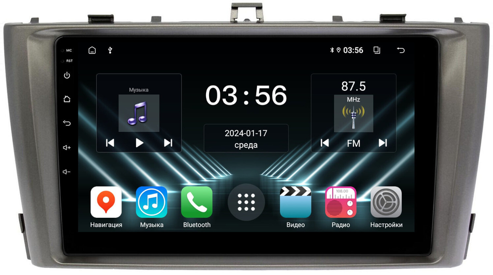 Магнитола для Toyota Avensis 2008-2015 (рамка серая) - FarCar DX1224M монитор 9" IPS на Android 13, 4+64Гб, CarPlay