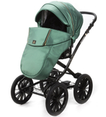 Детская коляска Adamex Chantal Retro Deluxe 3 в 1 C105B (ИЗУМРДНАЯ 100% КОЖА-ЗОЛОТЫЕ МОЛНИИ)