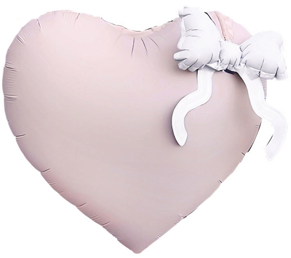 Шар (22''/56 см) Сердце, Белый бант, Розовый, 1 шт. в уп.