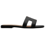 Hermes Oran first layer cowhide calfskin classic "H” upper slippers women's black, H021056Z 01