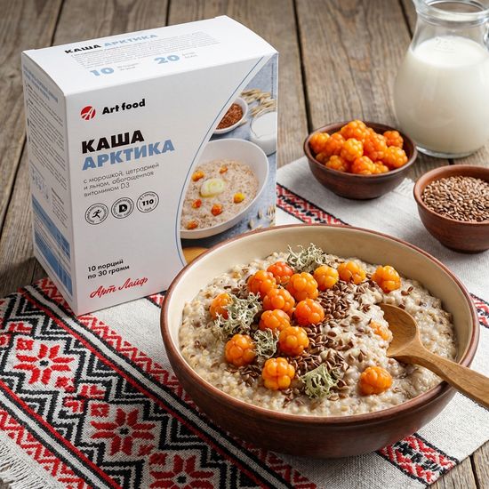Каша Арктика, с морошкой, цетрарией и льном