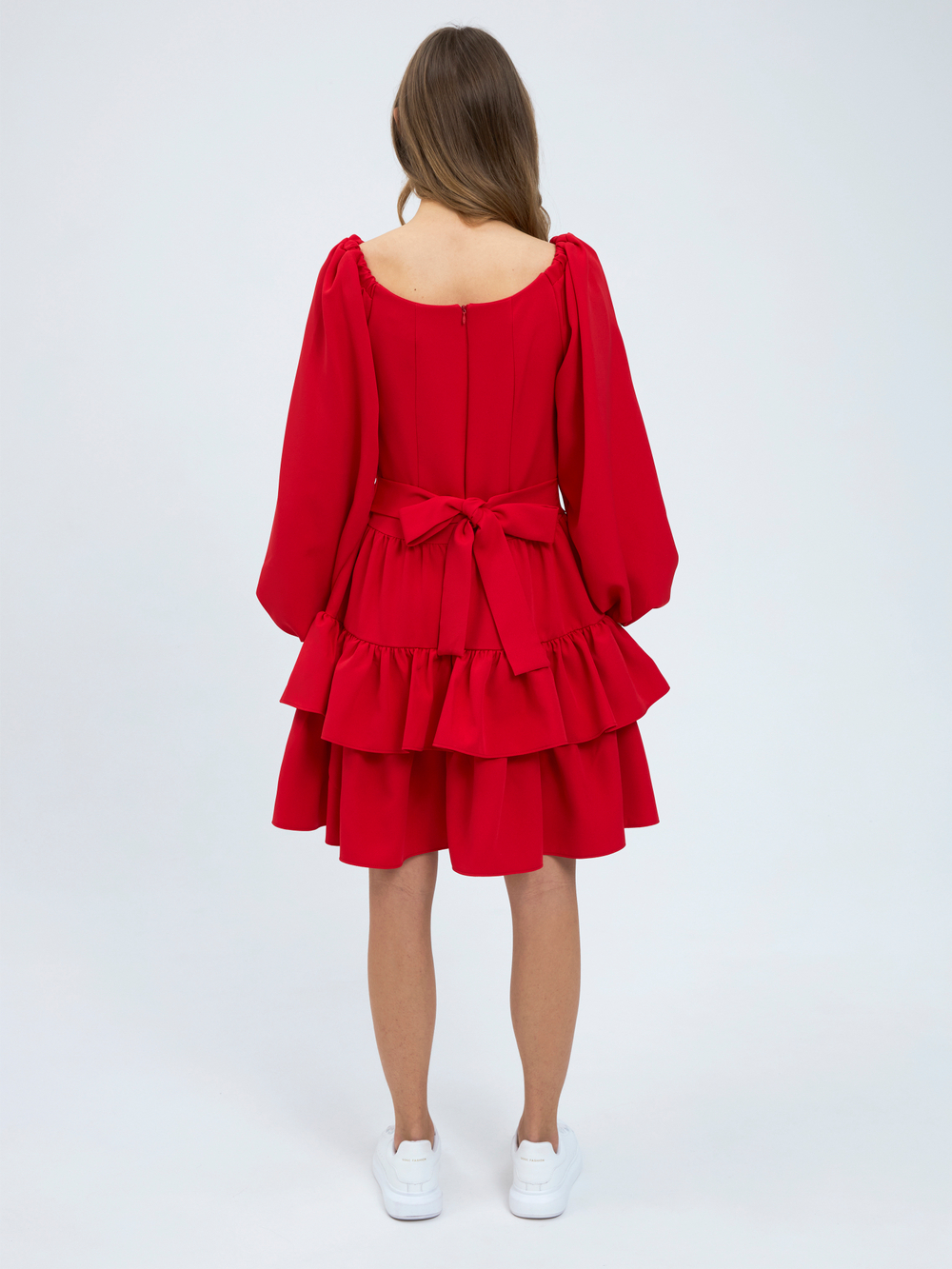 Платье праздничное ярусное с воланами для девочки красное
