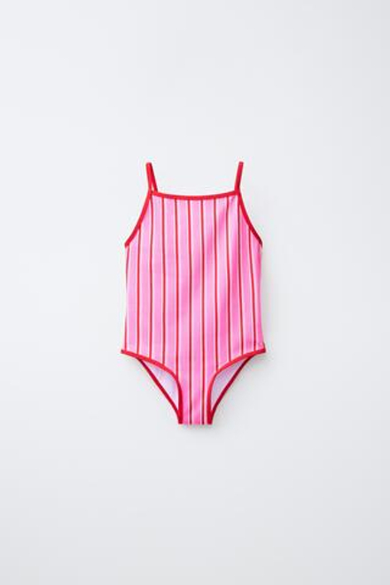 ZARA КУПАЛЬНИК В ПОЛОСКУ, НЕОНОВЫЙ РОЗОВЫЙ