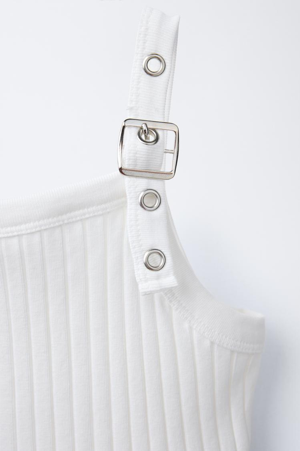 ZARA ТОП В РУБЧИК С БРЕТЕЛЯМИ И ПРЯЖКАМИ, ЭКРЮ