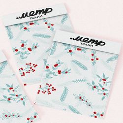 Ткань поплин прозрачные веточки с клюквой