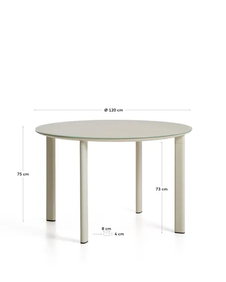 Уличный стол Erice из алюминия и закаленного стекла цвета экрю, 120 см