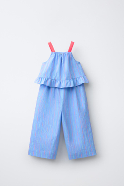 ZARA ДЛИННЫЙ КОМБИНЕЗОН В ПОЛОСКУ, СИНИЙ