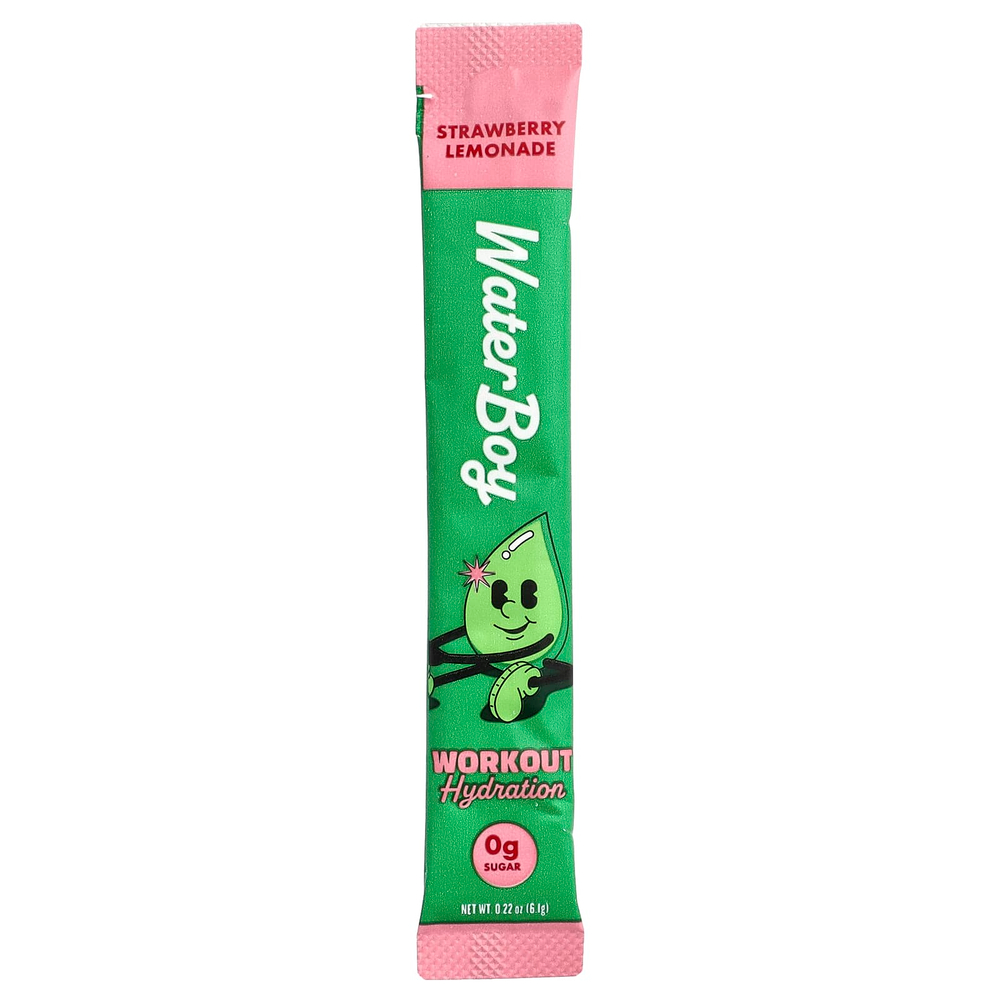 Waterboy, Workout Hydration, смесь для приготовления электролитического напитка, со вкусом клубничного лимонада, 10 пакетиков-стиков по 6,1 г (0,22 унции)