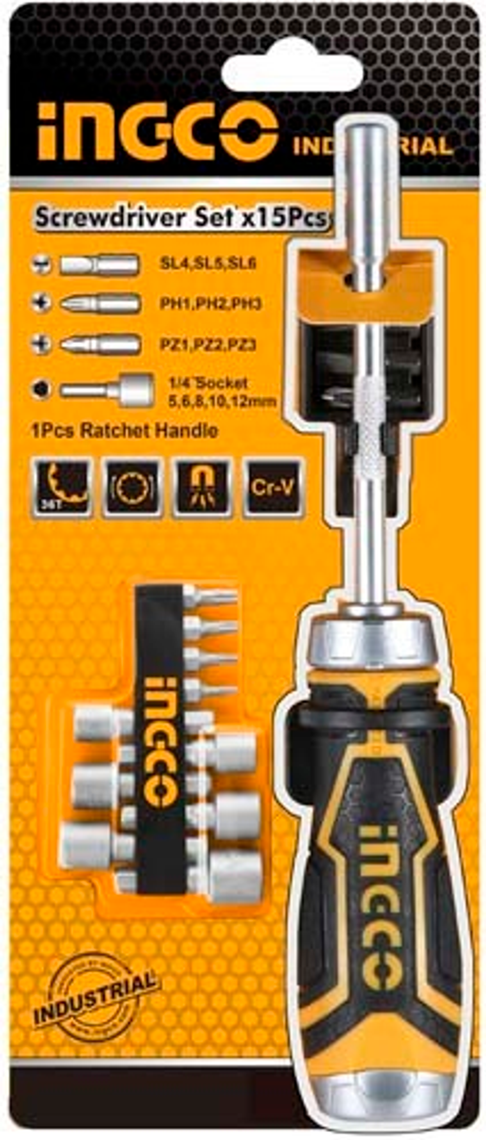 Отвертка с набором насадок 15 шт INDUSTRIAL