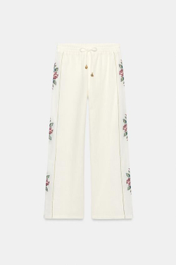 ZARA ПРЯМЫЕ БРЮКИ С ПОЛОСАМИ ПО БОКАМ, ЭКРЮ