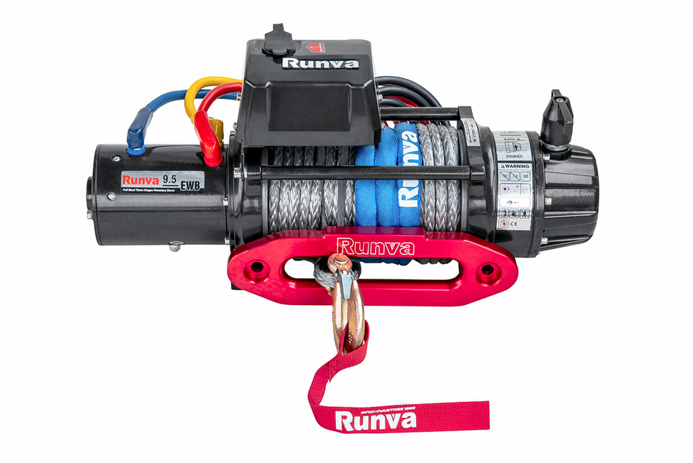 Лебёдка электрическая 24V Runva 9500 lbs 4350 кг влагозащищенная, синтетический трос