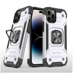 Противоударный чехол Strong Armour Case с кольцом для iPhone 14 Pro Max (Серебро)