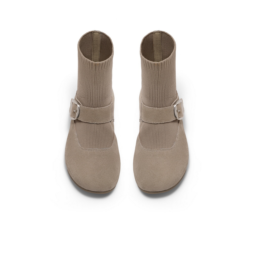 BELLE Cow Split Leather Ankle Boots 3cm Women"s Gray